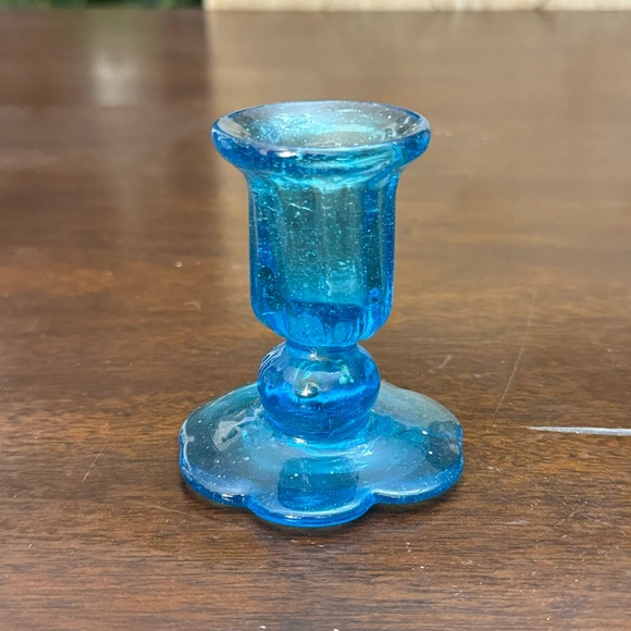 Handblown Avalos Glass Blue Candlestick Holder Vintage - Picture 2 of 9